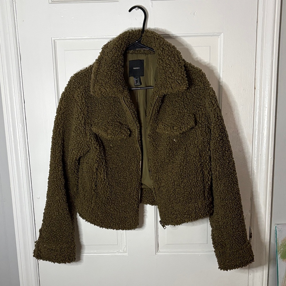 Forever 21 Olive Teddy Jacket